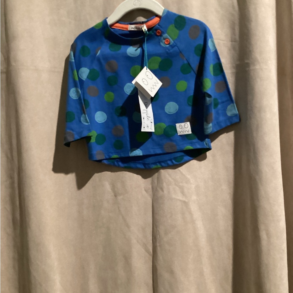Indikidual Blue Top with Green and Brown Polka Dots